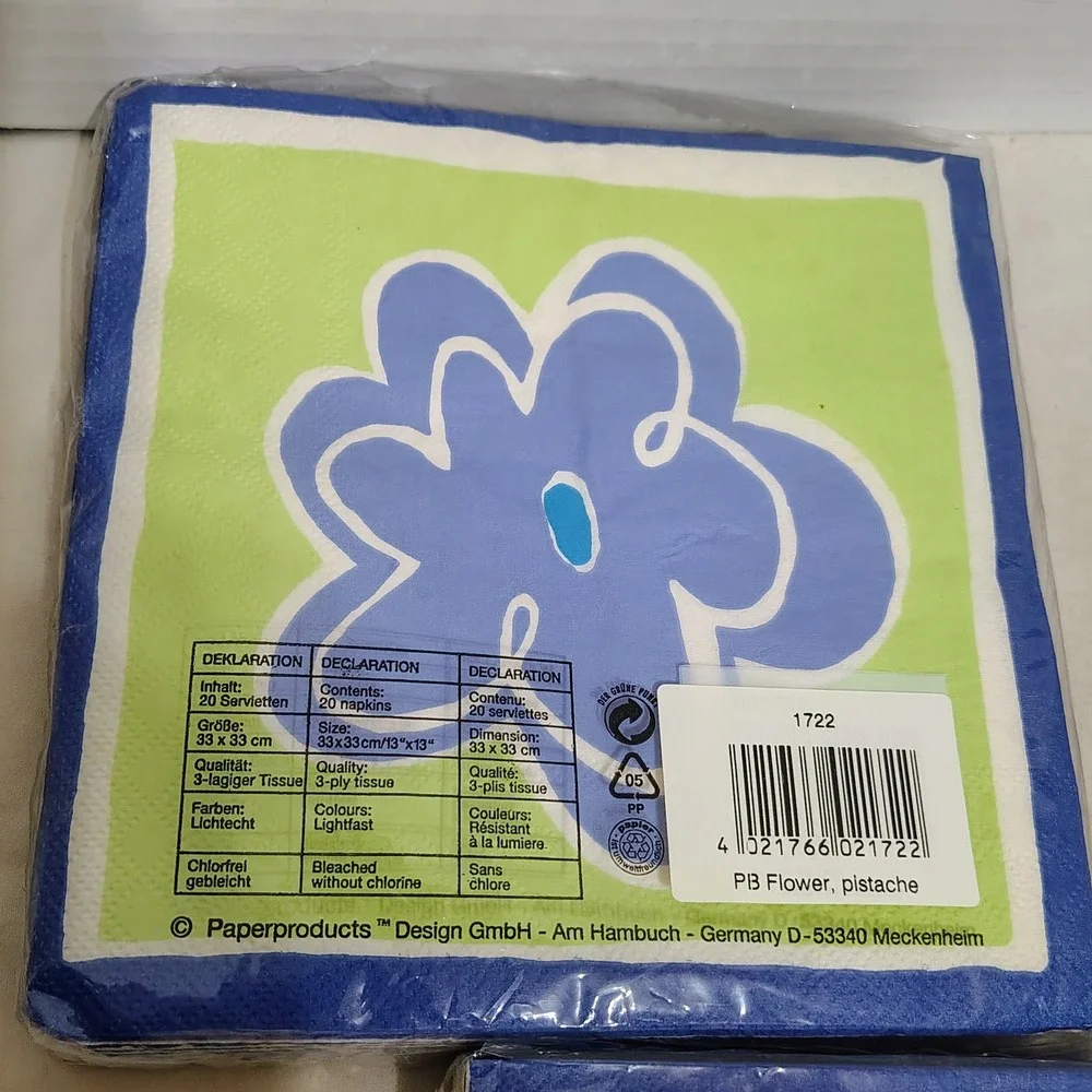 Paperproducts Design PB Flower‎ Napkins Blue Green Pink Set of 4